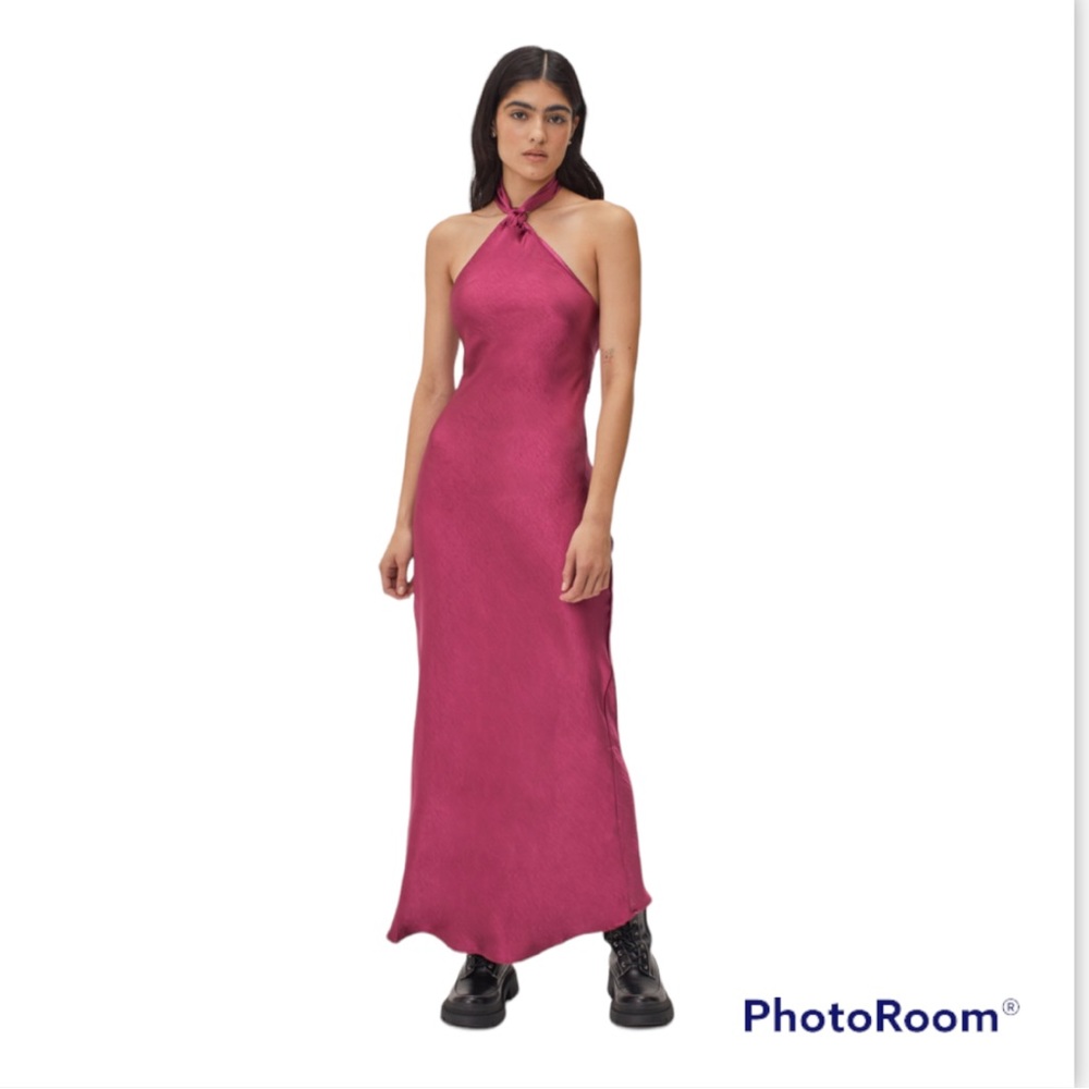 NASTYGAL knot-halter-neck-satin-midi-dress